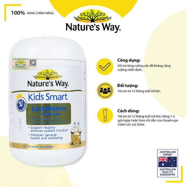 Nature's Way Tinh Chất Kids Smart Lactoferrin & Colostrum Tăng Cường Miễn Dịch Cho Trẻ 30 Gói