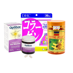 Combo DHC Collagen, Optibac 14 Viên Và Costar Sữa Ong Chúa Hỗ Trợ Điều Hòa Nội Tiết, Hệ Vi Sinh Cho Nữ