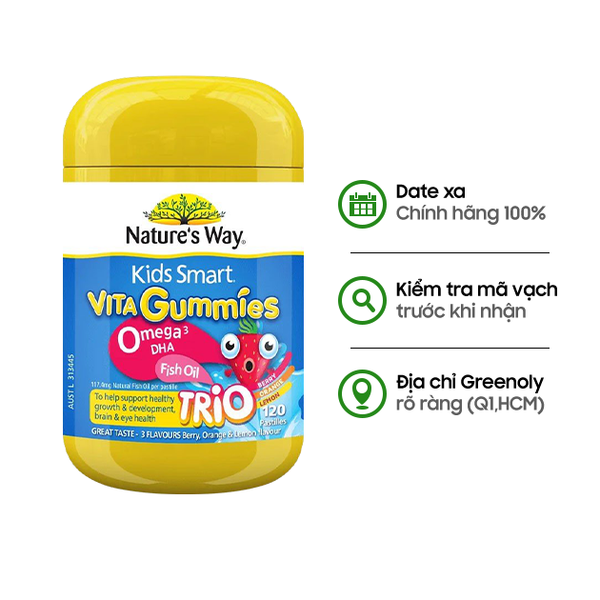 Nature's Way Kẹo Dẻo Bổ Sung Vitamin C & Kẽm Cho Bé Kids Smart Vita Gummies Vị Cam 60 Viên