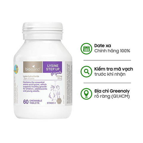 Viên Nhai Bổ Sung Lysine Hỗ Trợ Tăng Chiều Cao Cho Trẻ Từ 6 Tuổi Trở Lên - Bio Island Của Úc 60 Viên