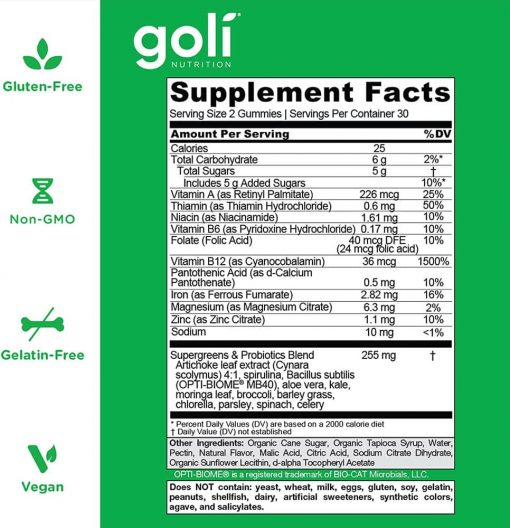 Kẹo Dẻo Bổ Sung Chất Xơ Hỗ Trợ Tiêu Hóa Goli Supergreens 60 Gummies