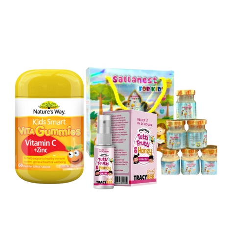 Combo Tăng Đề Kháng, Bổ Sung Vitamin C, Hỗ Trợ Hệ Hô Hấp Bé Khỏe Nature's Way & Tracybee Xịt Keo Ong Trái Cây & Yến Sallanest Kids
