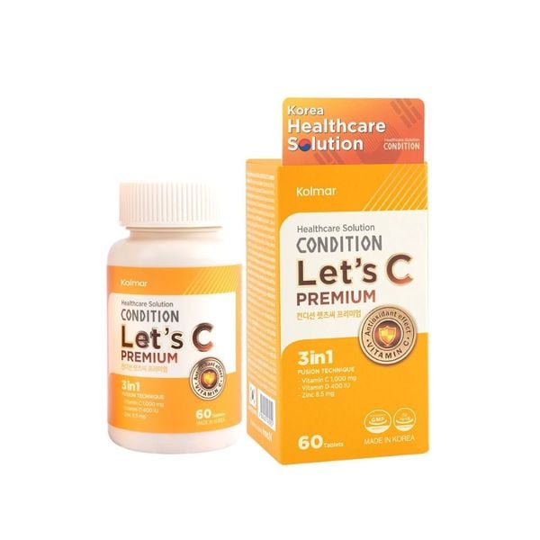 [HSD 27/11/2025] Kolmar Viên Uống Bổ Sung Vitamin C, Kẽm, D3 Condition Let's C Premium 60 Viên