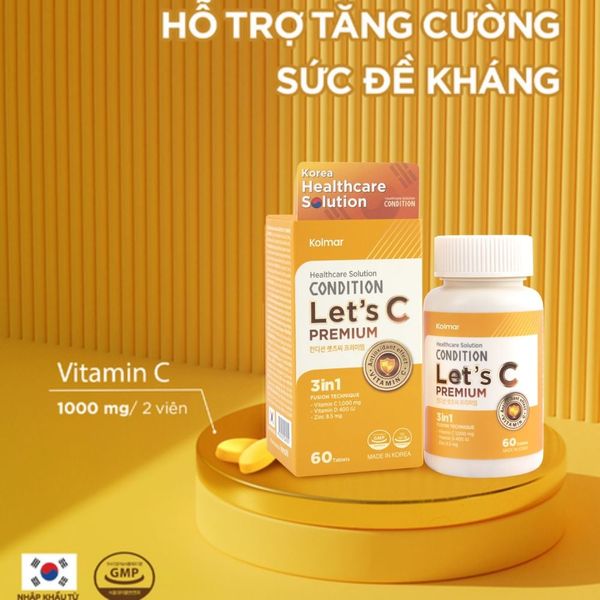 [HSD 27/11/2025] Kolmar Viên Uống Bổ Sung Vitamin C, Kẽm, D3 Condition Let's C Premium 60 Viên