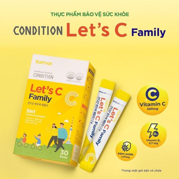 Kolmar Bột Bổ Sung Vitamin C, Kẽm Condition Let's C Family 30 Gói