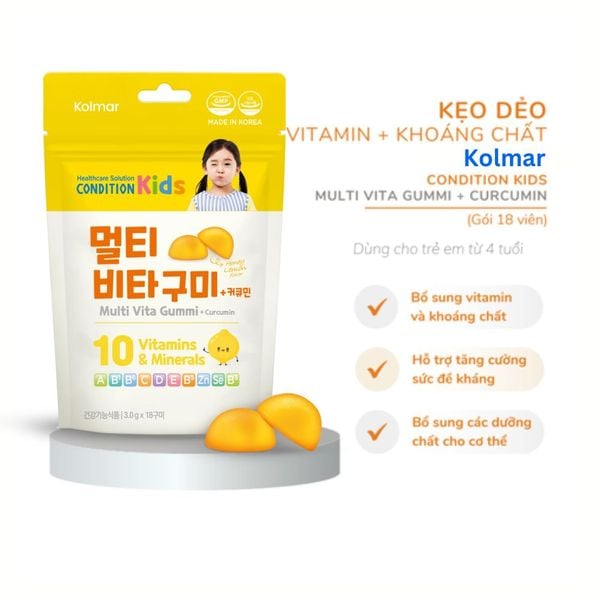 HSD 03/07/2026 Kolmar Kẹo Dẻo Dinh Dưỡng Condition Kids Multi Vita Gummi Curcumin 5 Gói
