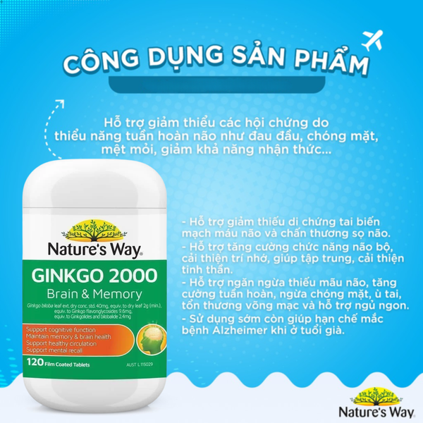 Nature's Way Viên Uống Bổ Não Ginkgo Biloba 2000mg 120 Viên