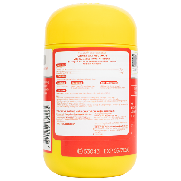 Nature’s Way Bổ Sung Sắt Hữu Cơ Và Vitamin C Cho trẻ Kids Smart Vita Gummies Iron + Vitamin C 60 Viên