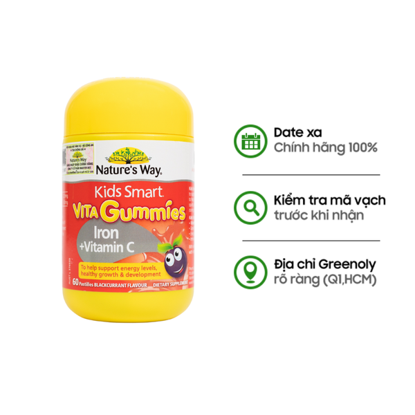 Nature’s Way Bổ Sung Sắt Hữu Cơ Và Vitamin C Cho trẻ Kids Smart Vita Gummies Iron + Vitamin C 60 Viên