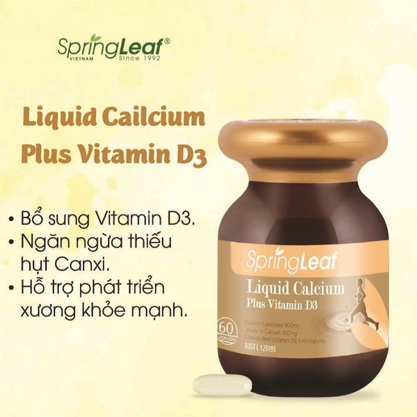 SpringLeaf Viên Uống Bổ Sung Canxi Liquid Calcium Plus Vitamin D3 60 Viên
