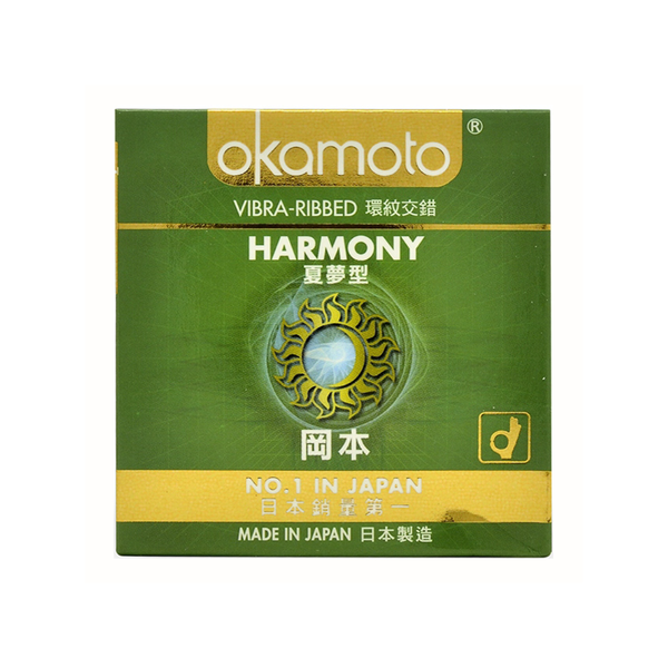 Okamoto Bao Cao Su Kích Cỡ Trung Bình Gai Sọc Harmony'3s Hộp 3 Cái