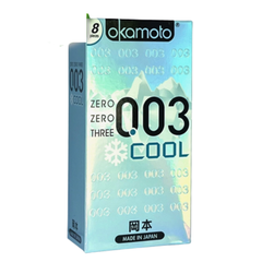 Okamoto Bao Cao Su Bóng Láng Siêu Mỏng 0.03 Cool 8's Hộp 8 Cái