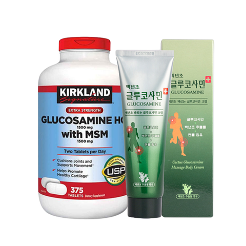 Combo Bảo Vệ Sụn Khớp - Kirkland Glucosamine HCL MSM 375 Viên, Dầu Lạnh Xoa Bóp Glucosamine 150ml