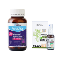 Combo Tăng Đề Kháng, Bổ Sung Vitamin Tổng Hợp, Bảo Vệ Hệ Hô Hấp Cho Nữ Henry Blooms Women & Tracybee Xịt Keo Ong Bạc Hà