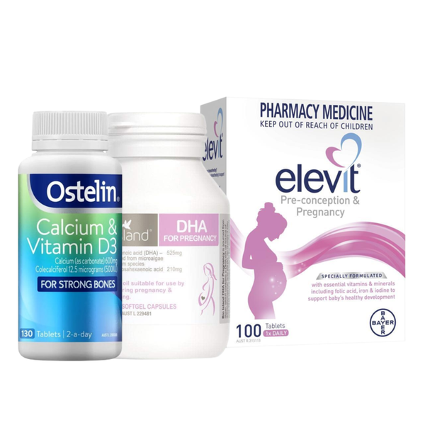 COMBO Bổ Sung Vitamin Cần Thiết Mẹ Bầu Mang Thai - Elevit, Ostelin Canxi D3, Bio Island DHA