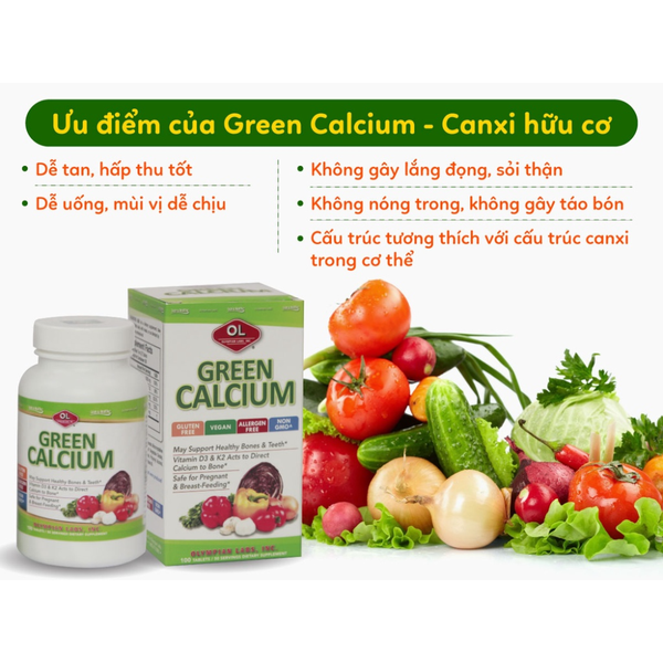 Olympian Labs Viên Uống Bổ Sung Canxi Hữu Cơ Cho Bà Bầu và Cho Con Bú Green Calcium 100 viên