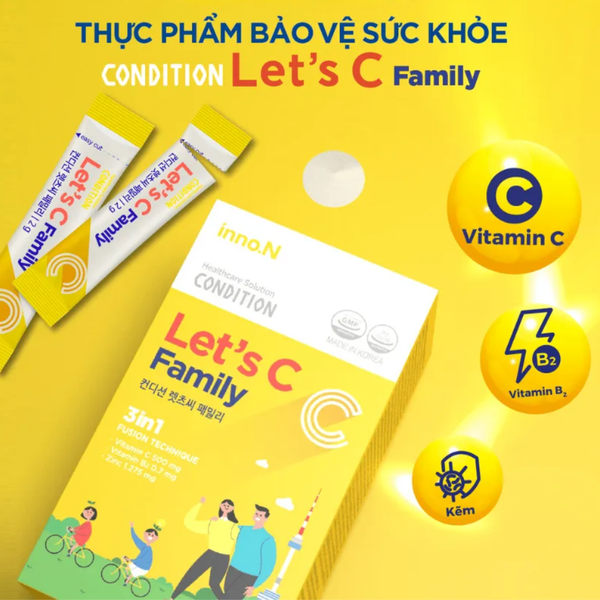 Inno.N Bột Bổ Sung Vitamin C, Kẽm Condition Let's C Family 30 Gói