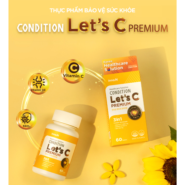 Inno.N Viên Uống Bổ Sung Vitamin C, Kẽm, D3 Condition Let's C Premium 60 Viên