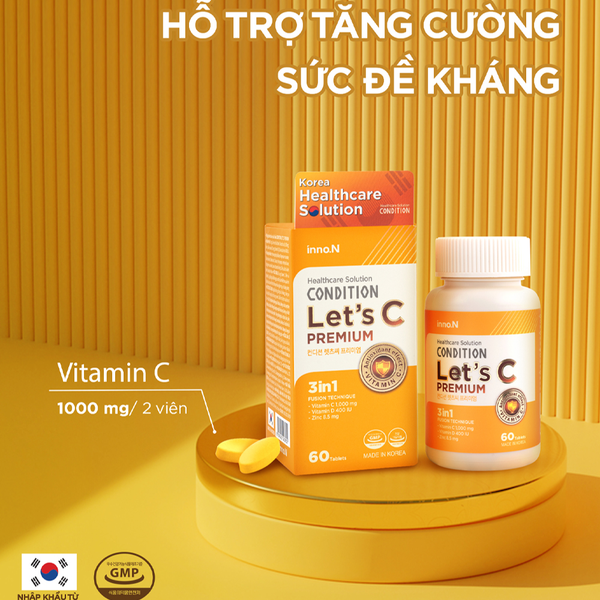 Inno.N Viên Uống Bổ Sung Vitamin C, Kẽm, D3 Condition Let's C Premium 60 Viên