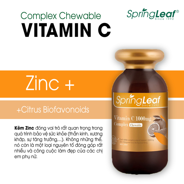 SpringLeaf Kẹo Ngậm Bổ Sung Vitamin C Complex Chewable 1000mg 200 Viên - Hạn Sử Dụng 29/08/2024