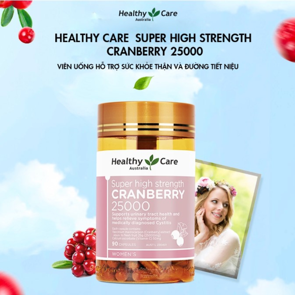 Healthy Care Viên Nang Uống Chiết Xuất Mạn Việt Quất 25000mg Super Cranberry 90 Viên