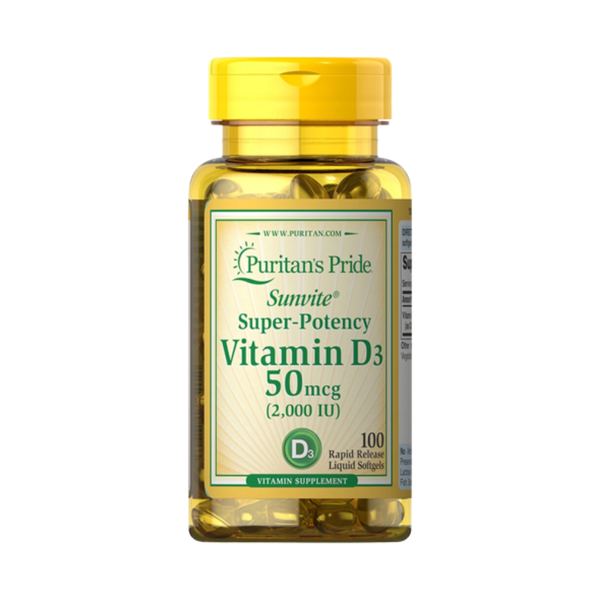 Puritan's Pride Viên Uống Bổ Sung Vitamin D3 Sunvite Super Potency 50mcg 100 Viên