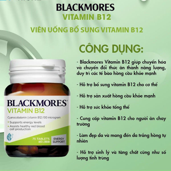 Blackmores Viên Uống Bổ Sung Vitamin B12 100mcg 75 viên