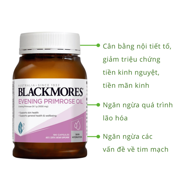 Combo 2 Hộp Blackmores Tinh Dầu Hoa Anh Thảo Giảm Triệu Chứng Tiền Mãn Kinh Của Úc Chính Hãng 190 Viên