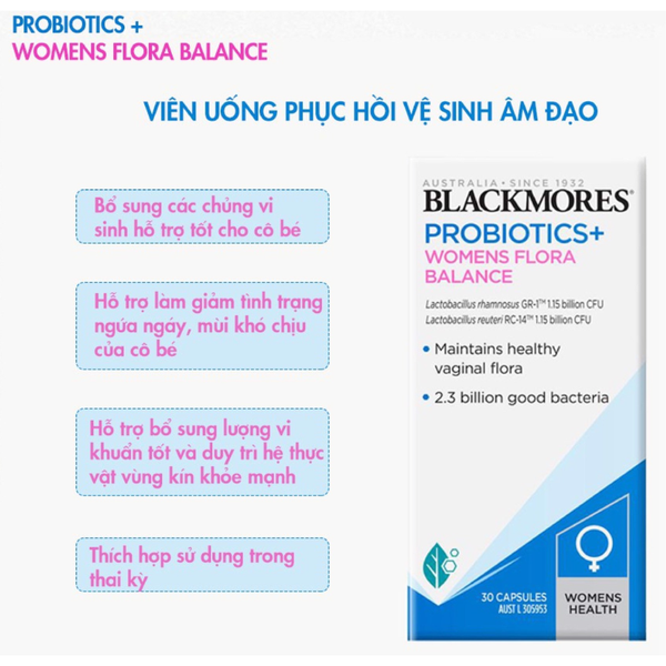 Blackmores Viên Uống Men Vi Sinh Cho Phụ Nữ Probiotics+ Womens Flora Balance 30 Viên - Hạn Sử Dụng 15/01/2024