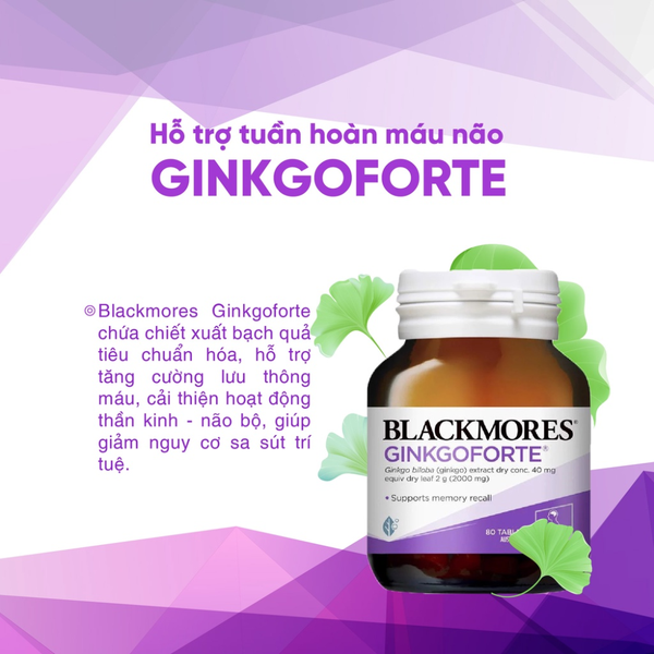 Blackmores Viên Uống Hỗ Trợ Tăng Cường Trí Nhớ Chiết Xuất Bạch Quả Ginkgo Forte 80 viên