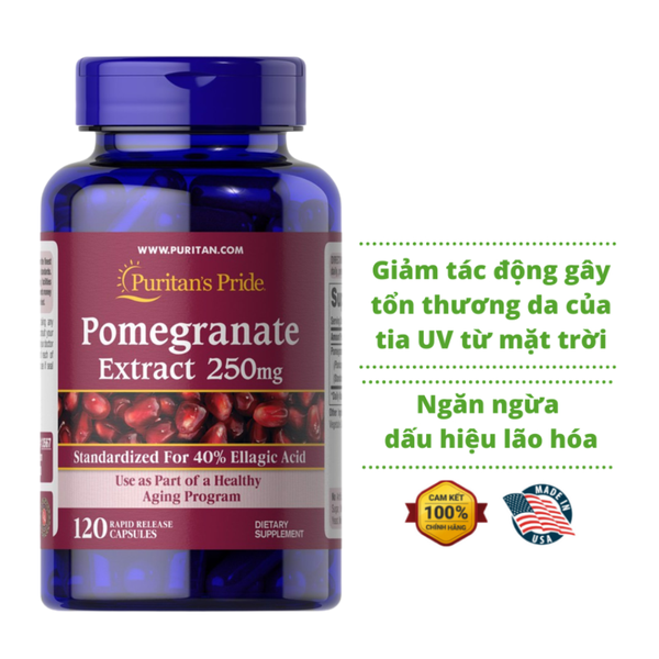 Puritan’s Pride Viên Uống Tinh Chất Lựu Sáng Da Giảm Nám Pomegranate Extract 250mg 120 Viên