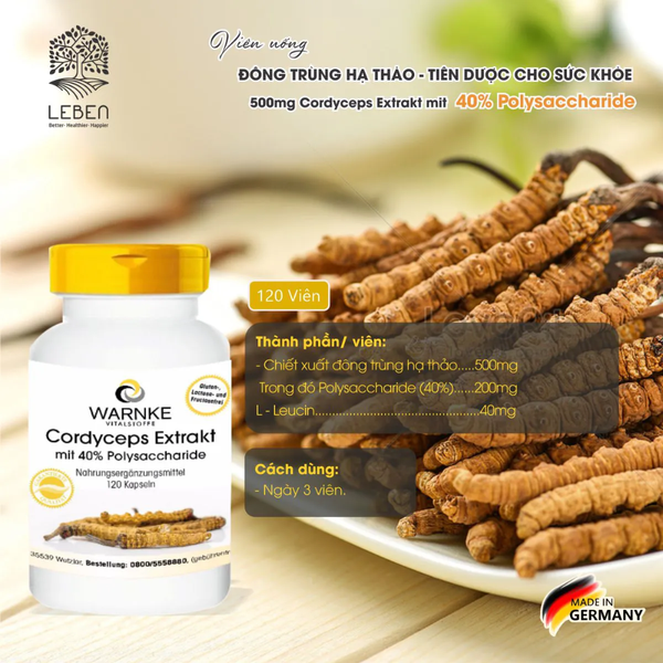 Warnke Viên Uống Đông Trùng Hạ Thảo Cordyceps Extrakt 500mg 120 Viên