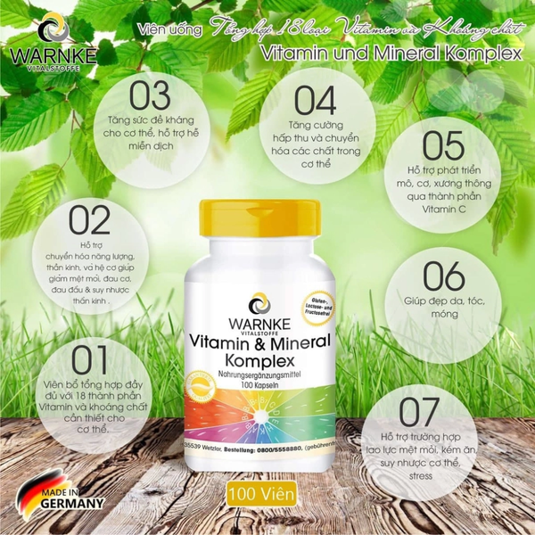 Warnke Viên Uống Tổng Hợp Vitamin, Khoáng Chất Vitamin & Mineral Komplex 100 Viên