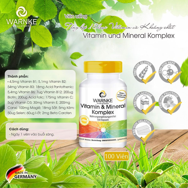 Warnke Viên Uống Tổng Hợp Vitamin, Khoáng Chất Vitamin & Mineral Komplex 100 Viên