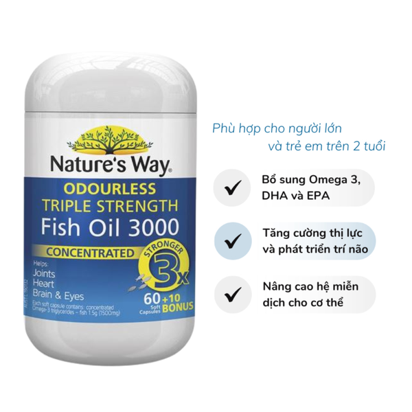 Nature's Way Viên Dầu Cá Liều Cao Fish Oil Triple Strength 60+10 60 Viên