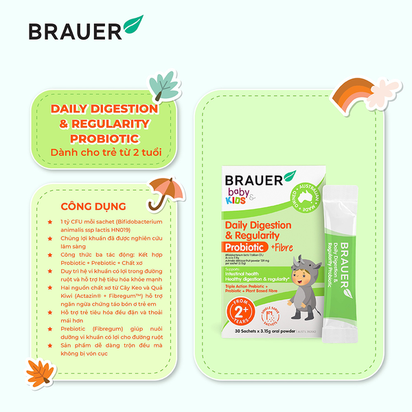Brauer Bột Hỗ Trợ Tiêu Hóa Cho Trẻ Từ 2 Tuổi Daily Digestion & Fibre 30 Gói