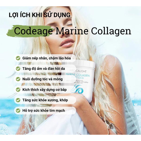 Codeage Bột Collagen Thủy Phân Hỗ Trợ Đẹp Da Wild Caught Marine Collagen Peptides Powder 450g