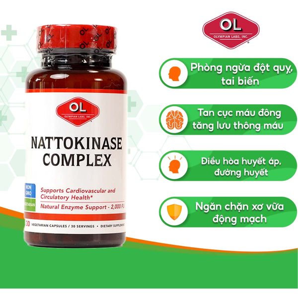 Olympian Labs Viên Uống Hỗ Trợ Giảm Tai Biến Mạch Máu Não Nattokinase Complex 30 Viên