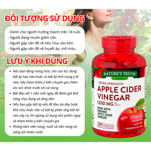 Nature’s Truth Viên Uống Giấm Táo Hỗ Trợ Giảm Cân Apple Cider Vinegar 1200mg