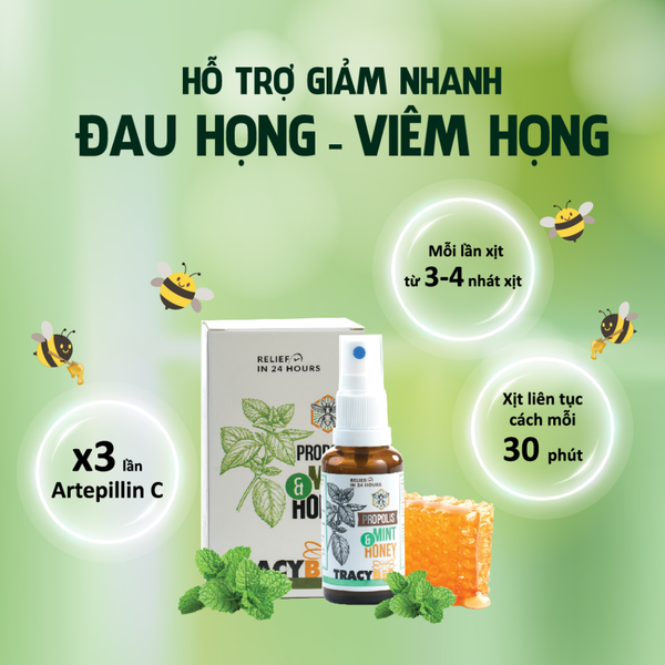 Tracybee Xịt Keo Ong Xanh Vị Bạc Hà Hỗ Trợ Cải Thiện Viêm Họng, Ho 30ml