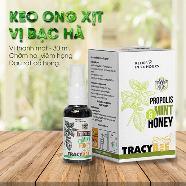 Tracybee Xịt Keo Ong Xanh Vị Bạc Hà Hỗ Trợ Cải Thiện Viêm Họng, Ho 30ml