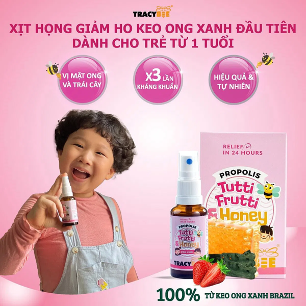 Tracybee Xịt Keo Ong Xanh Vị Trái Cây Hỗ Trợ Cải Thiện Viêm Họng, Ho 30ml