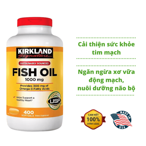 Viên Uống Dầu Cá Hỗ Trợ Tim Mạch Kirkland Signature Fish Oil 1000mg Mỹ 400 viên
