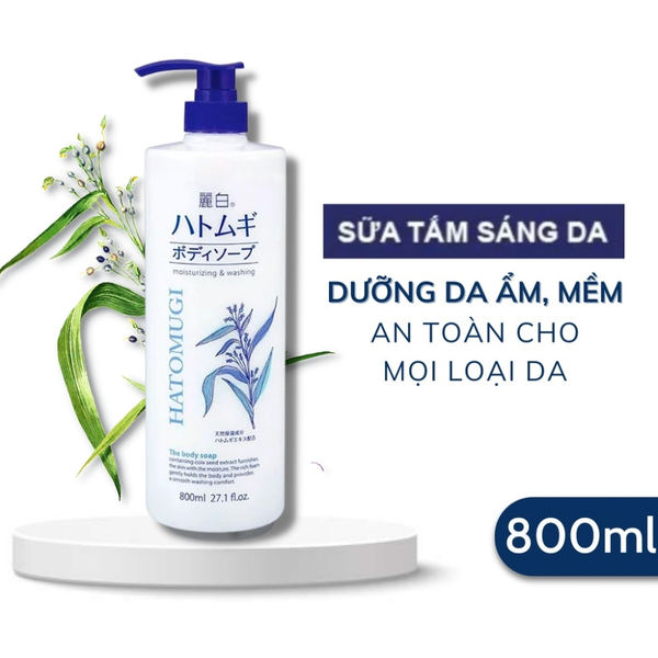 Hatomugi Sữa Tắm Moisturizing & Washing Dưỡng Ẩm & Trắng Da Kumano Chiết Xuất Ý Dĩ 800ml