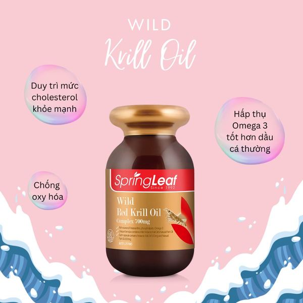 SpringLeaf Viên Uống Dầu Nhuyễn Thể Wild Red Krill Oil Complex 700mg 60 Viên