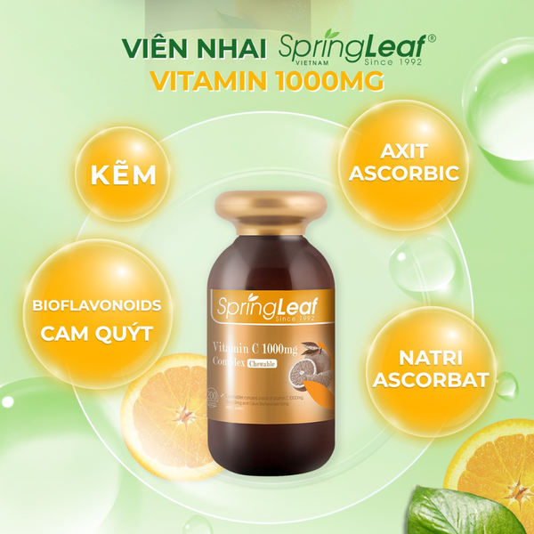 SpringLeaf Kẹo Ngậm Bổ Sung Vitamin C Complex Chewable 1000mg 200 Viên - Hạn Sử Dụng 29/08/2024
