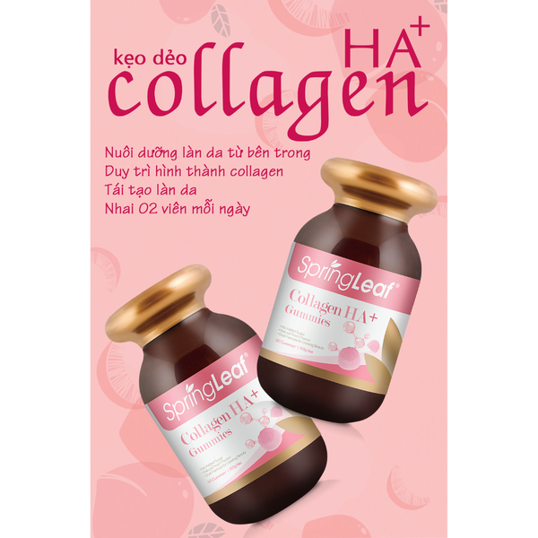 SpringLeaf Kẹo Dẻo Collagen Nuôi Dưỡng Da & Tóc Vị Đào Collagen HA+ Gummies 60 Viên