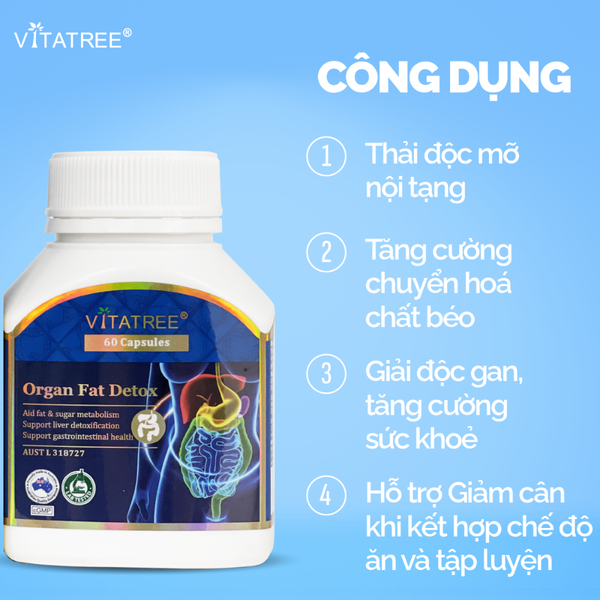 Vitatree Viên Uống Hỗ Trợ Thải Độc Mỡ Nội Tạng Organ Fat Detox 60 Viên