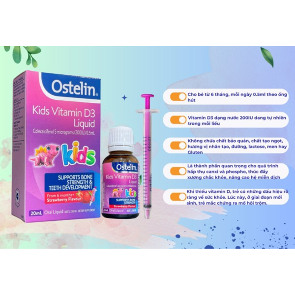 Ostelin Kids Nước Bổ Sung Vitamin D D3 Cho Bé Trên 6 Tháng Tuổi 20ml