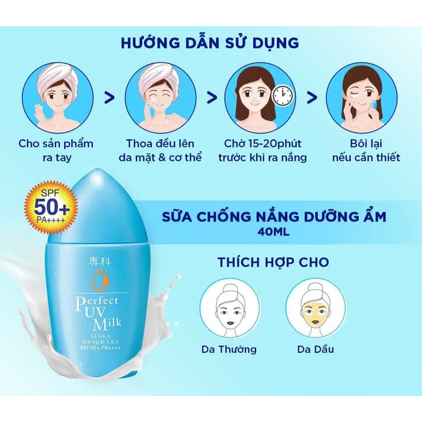 Senka Sữa Chống Nắng Kiềm Dầu, Mịn Lì Cho Da Dầu Perfect UV Milk SPF50+ 40ml